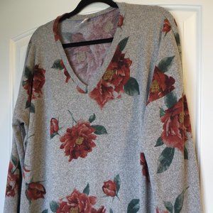 Floral V Neck Tunic Plus Size Sweatshirt